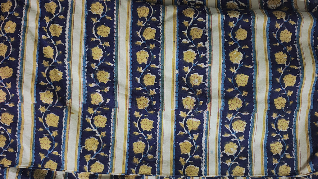 Handmade Bagru Print Textile –  Blue Floral Print Cotton Material