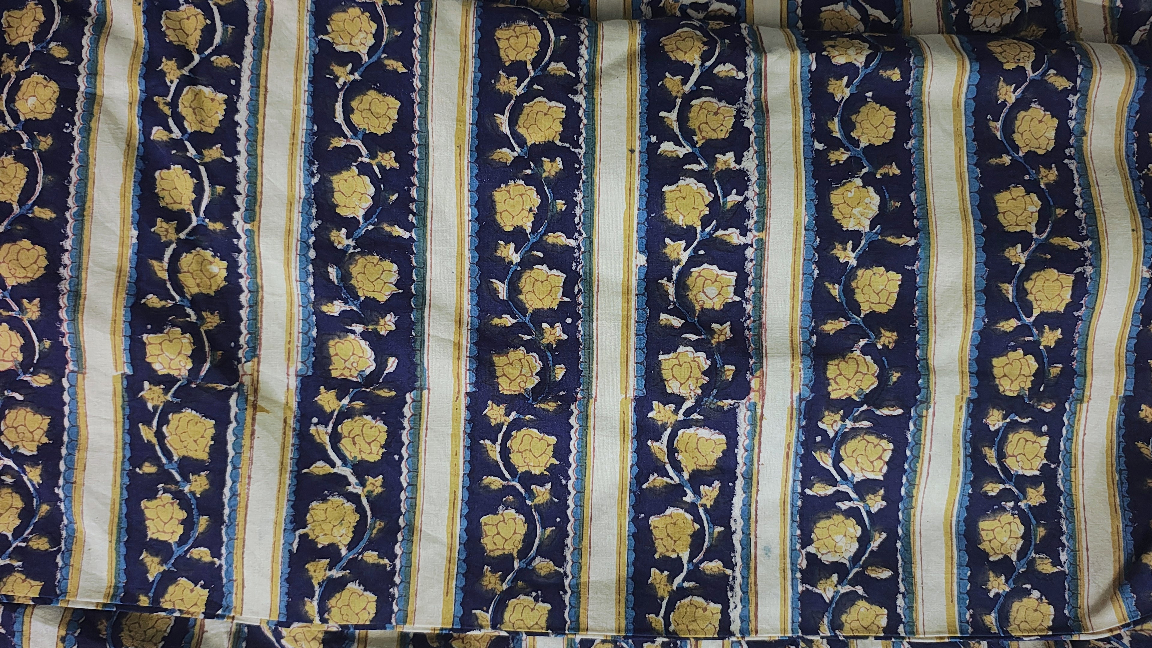 Handmade Bagru Print Textile –  Blue Floral Print Cotton Material