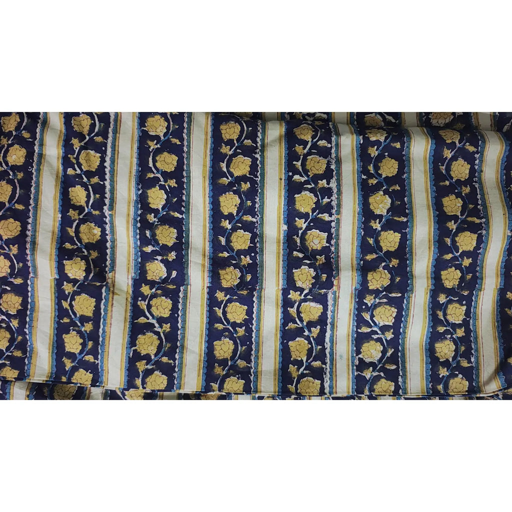 Handmade Bagru Print Textile –  Blue Floral Print Cotton Material