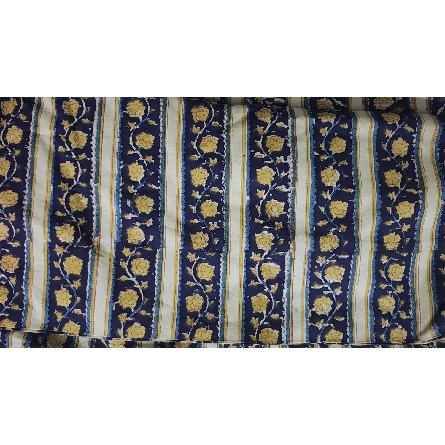 Handmade Bagru Print Textile –  Blue Floral Print Cotton Material
