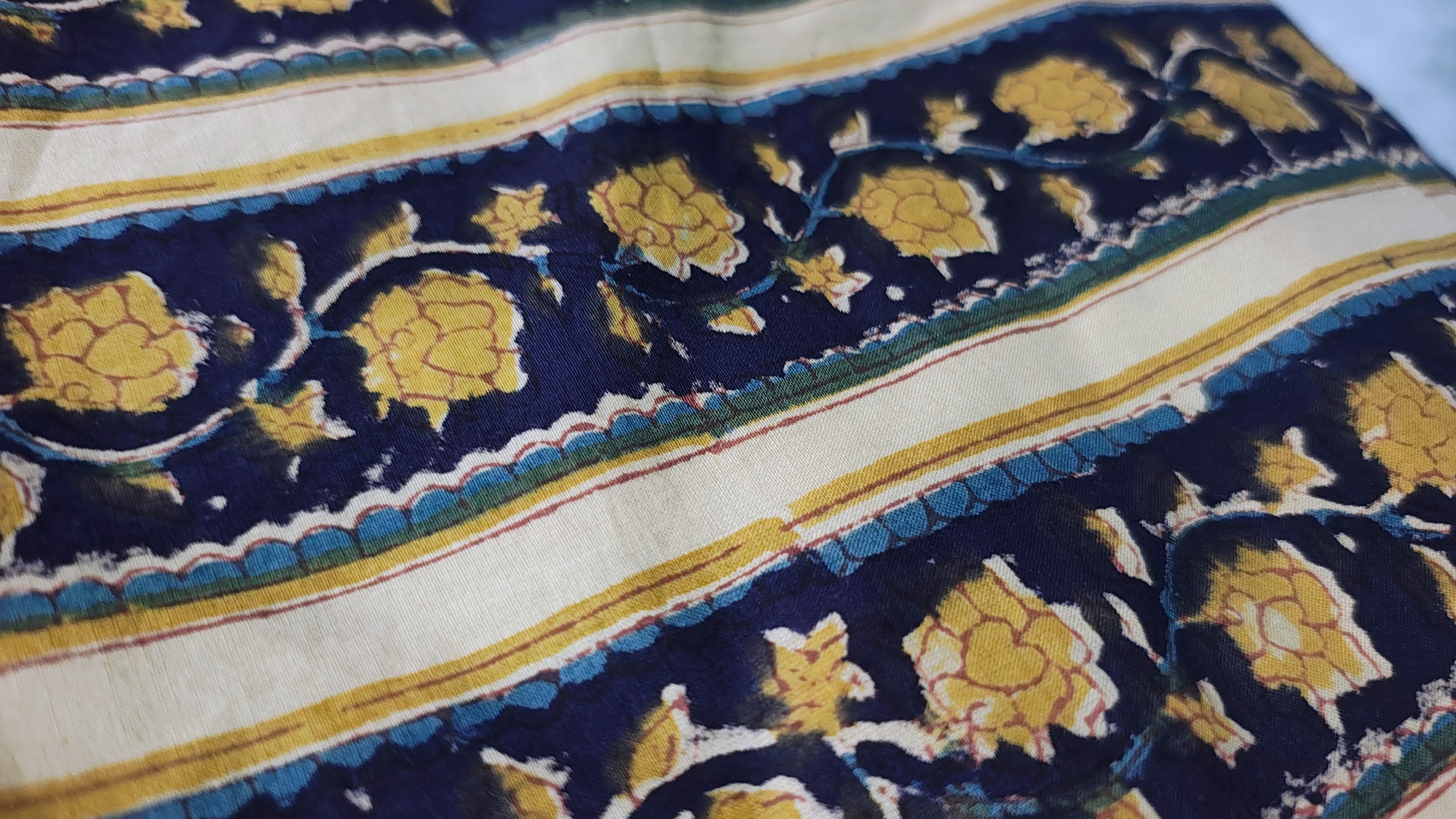 Handmade Bagru Print Textile –  Blue Floral Print Cotton Material