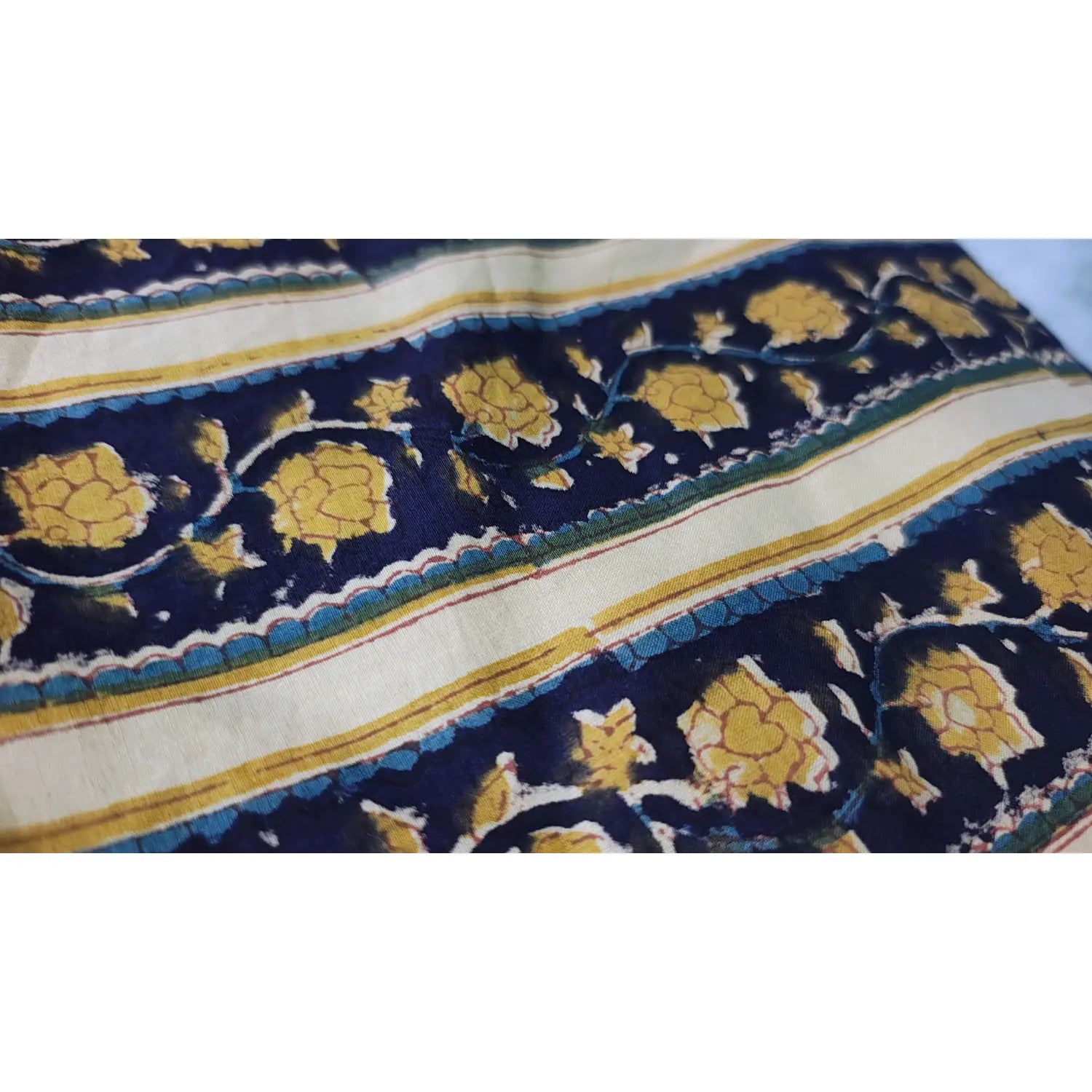 Handmade Bagru Print Textile –  Blue Floral Print Cotton Material