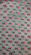 Handmade Bagru Print Textile –  Sky blue Floral Print Cotton Material