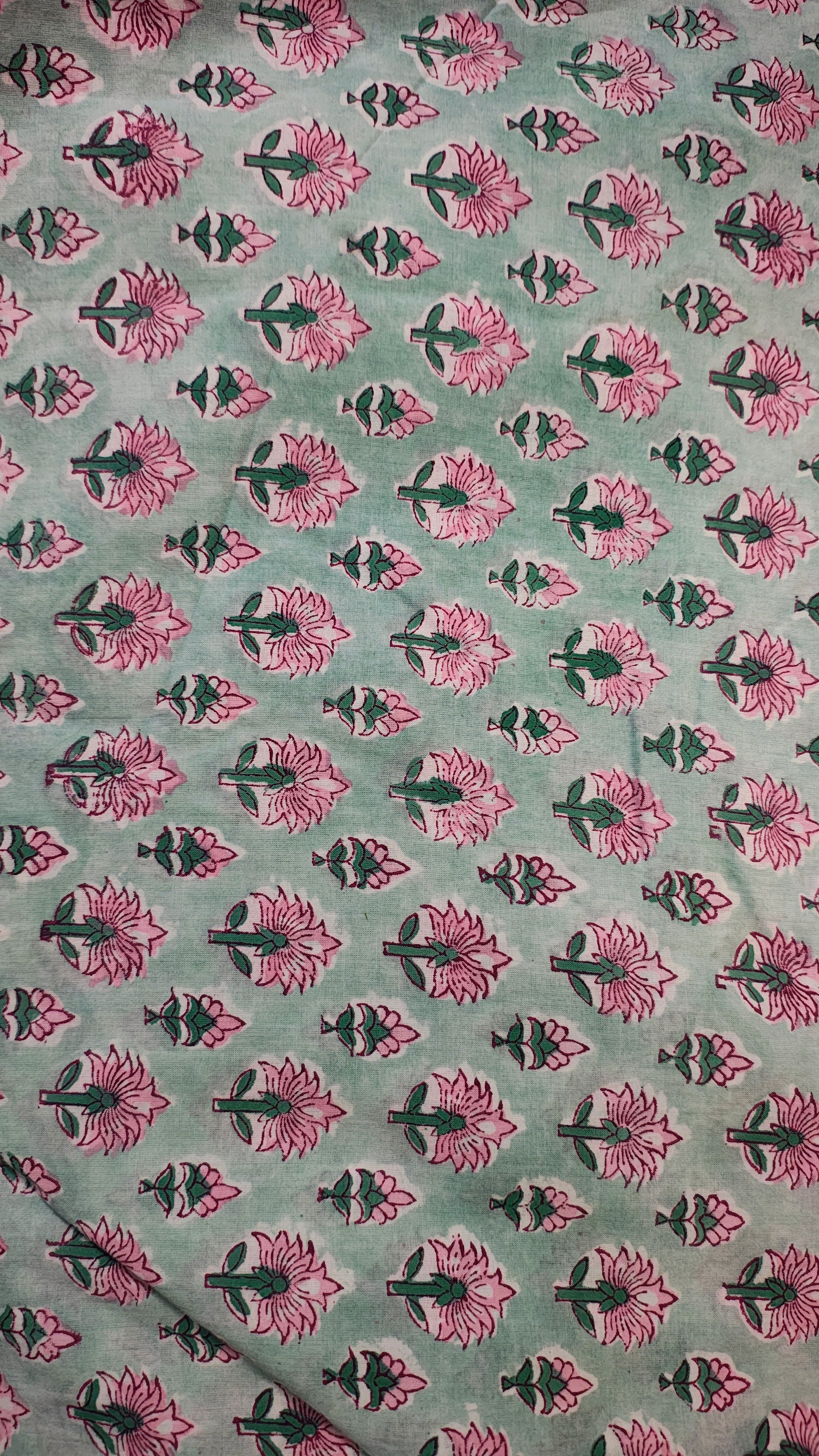 Handmade Bagru Print Textile –  Sky blue Floral Print Cotton Material