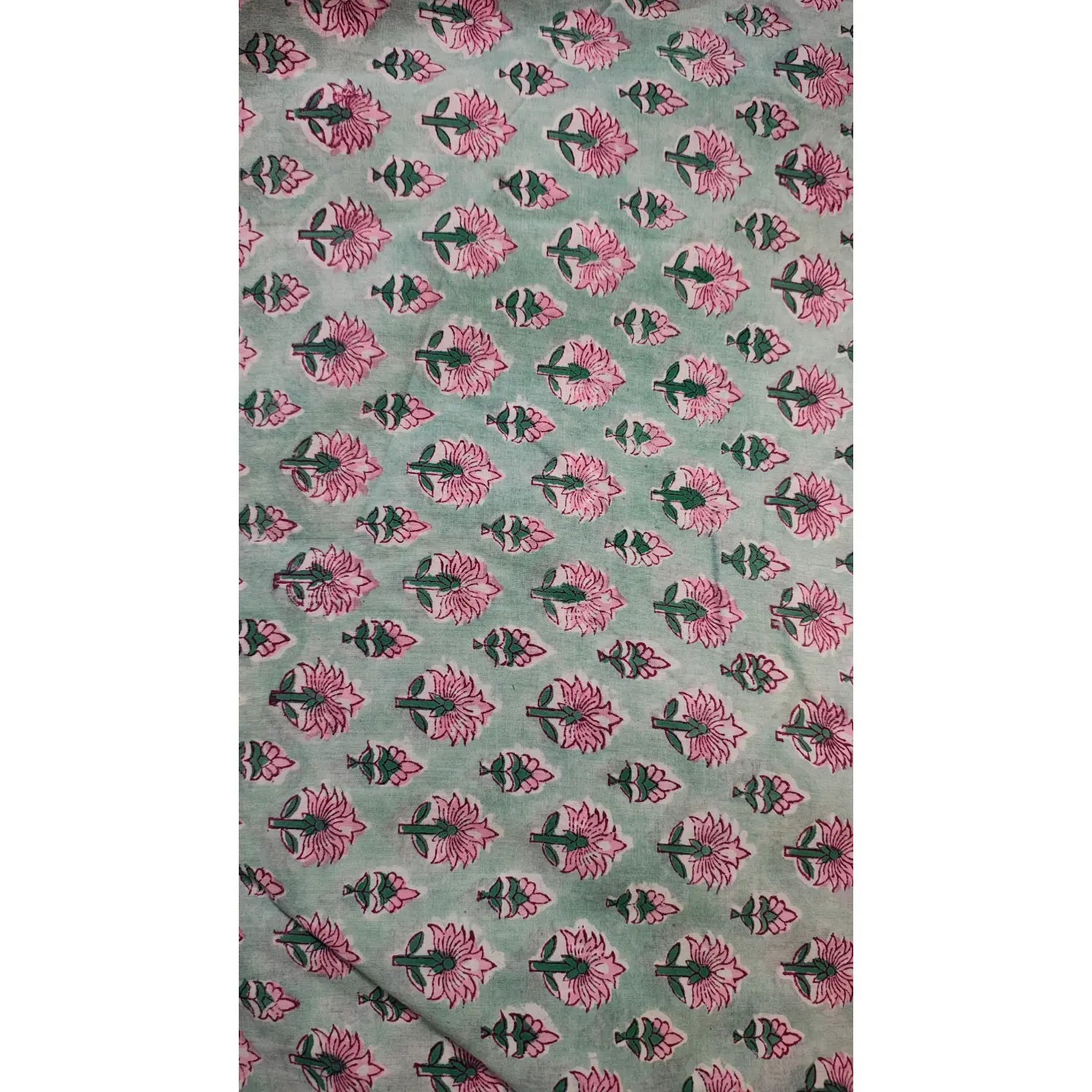 Handmade Bagru Print Textile –  Sky blue Floral Print Cotton Material