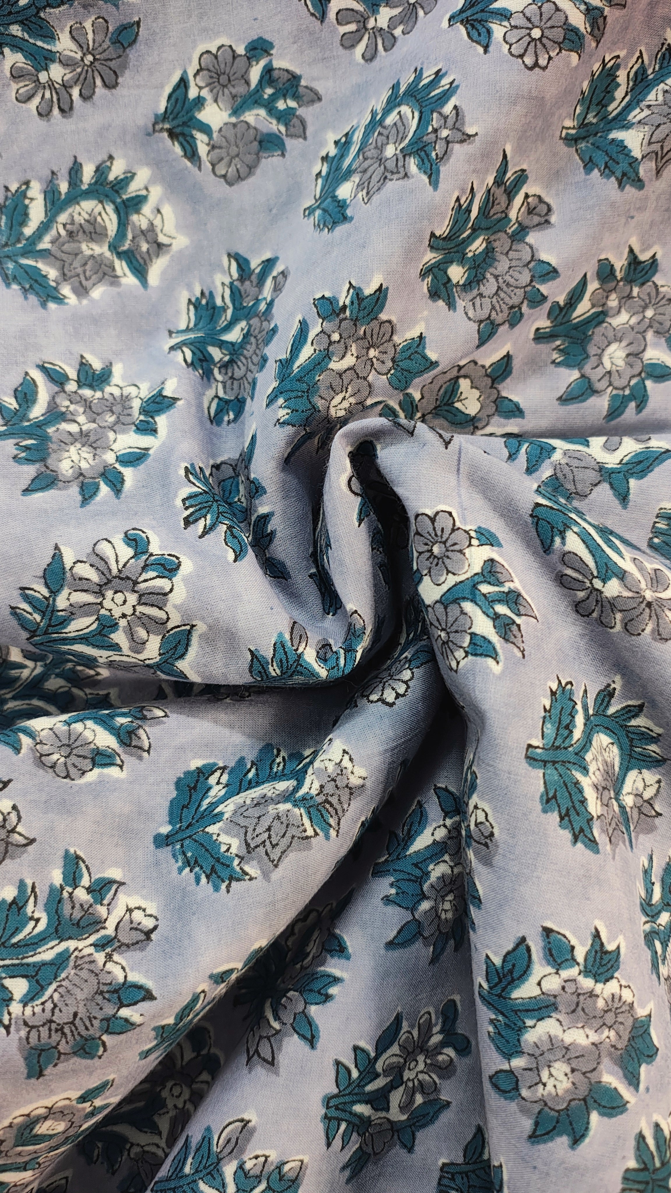 Handmade Bagru Print Textile –  Purple Floral Print Cotton Material
