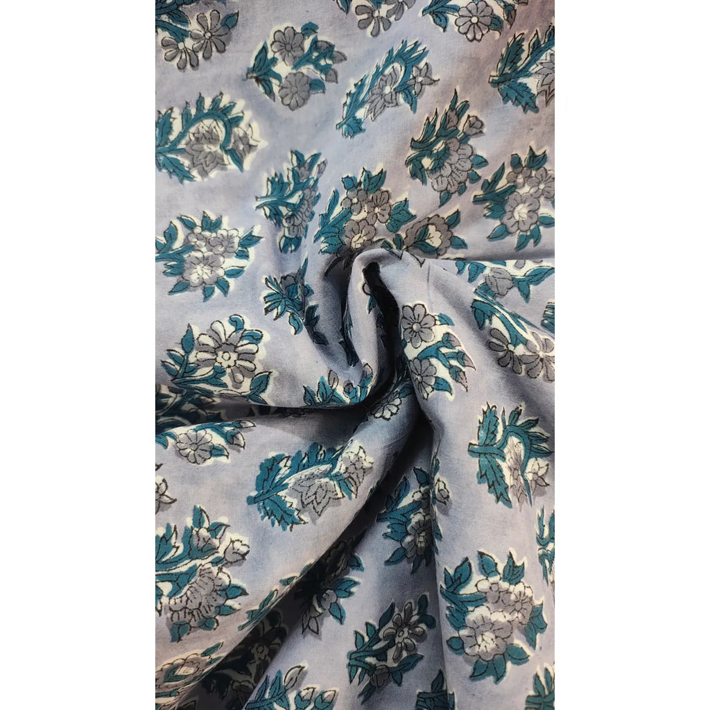 Handmade Bagru Print Textile –  Purple Floral Print Cotton Material