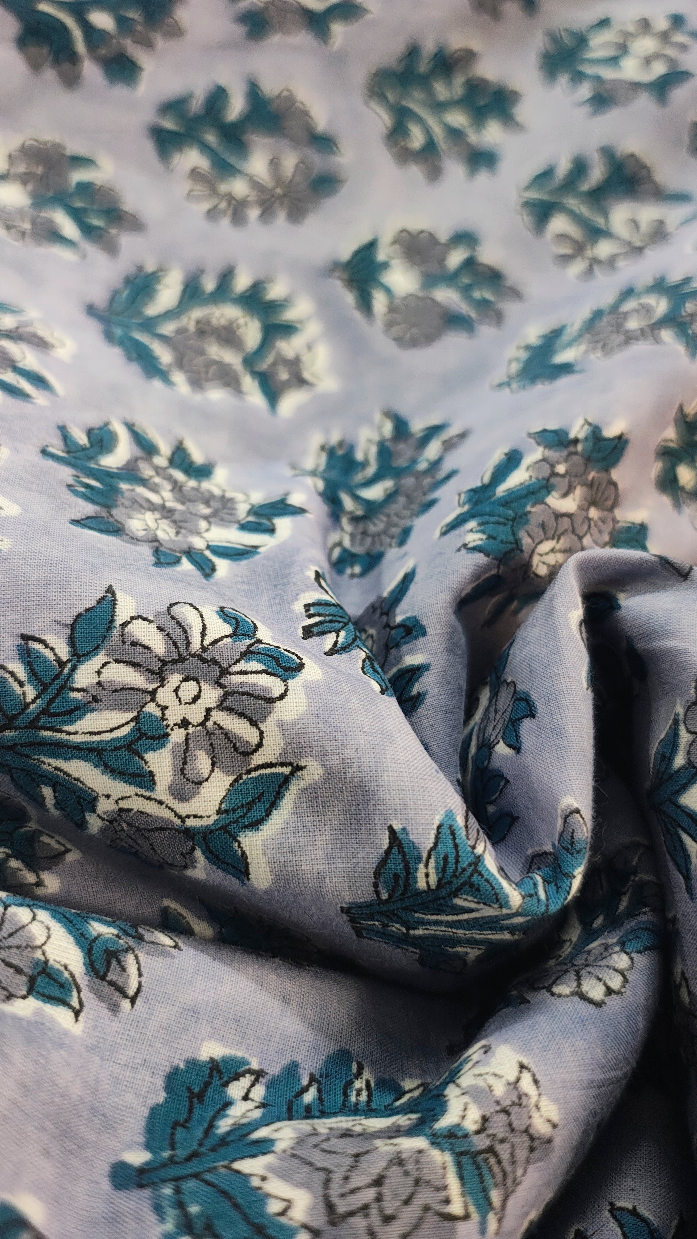Handmade Bagru Print Textile –  Purple Floral Print Cotton Material