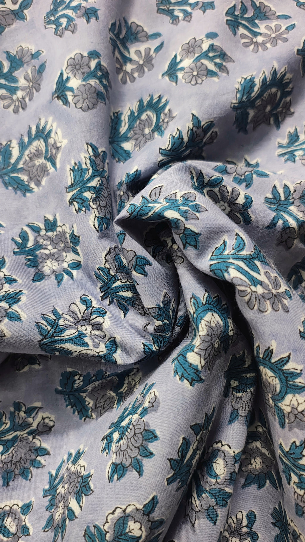Handmade Bagru Print Textile –  Purple Floral Print Cotton Material