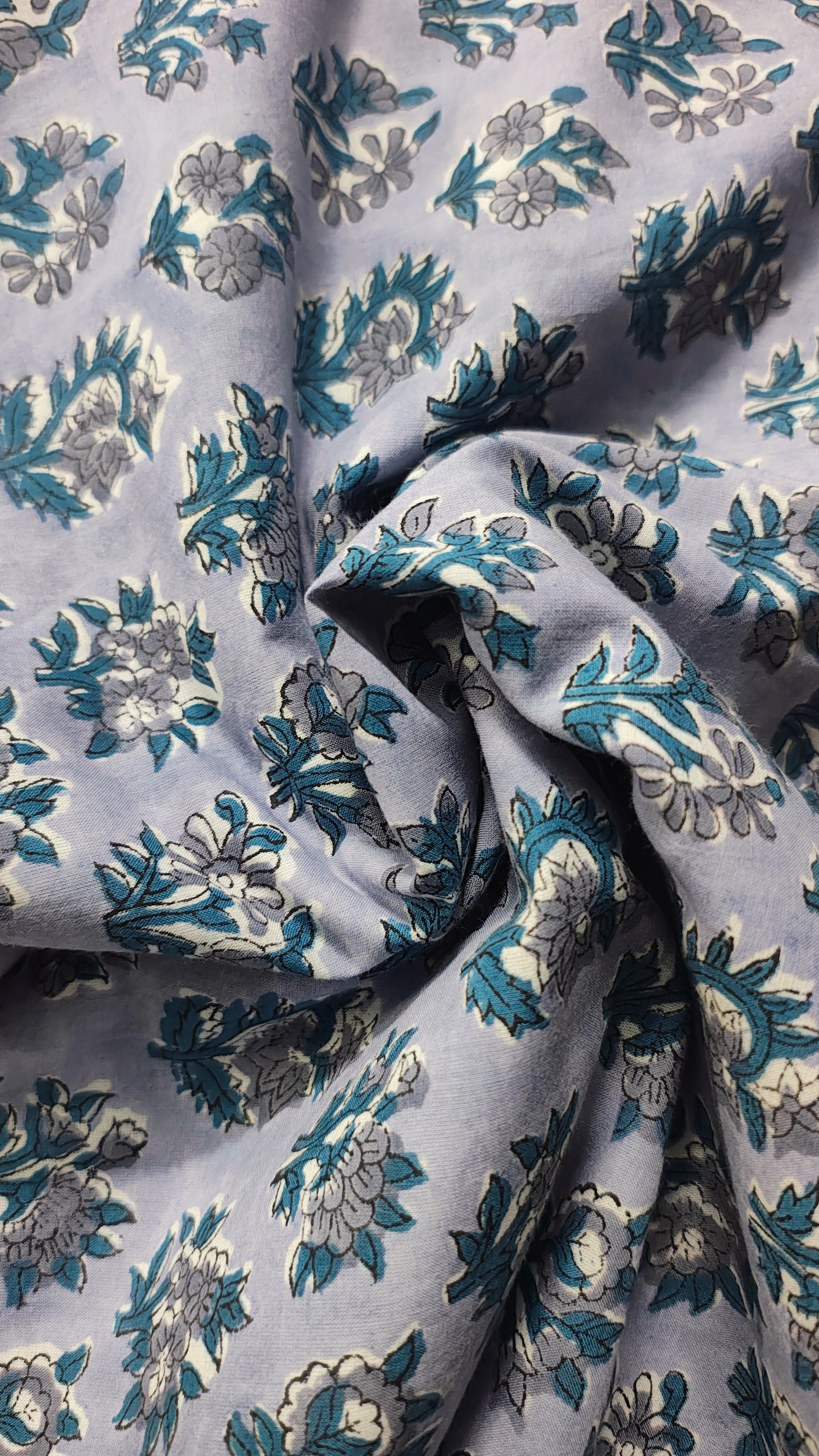 Handmade Bagru Print Textile –  Purple Floral Print Cotton Material
