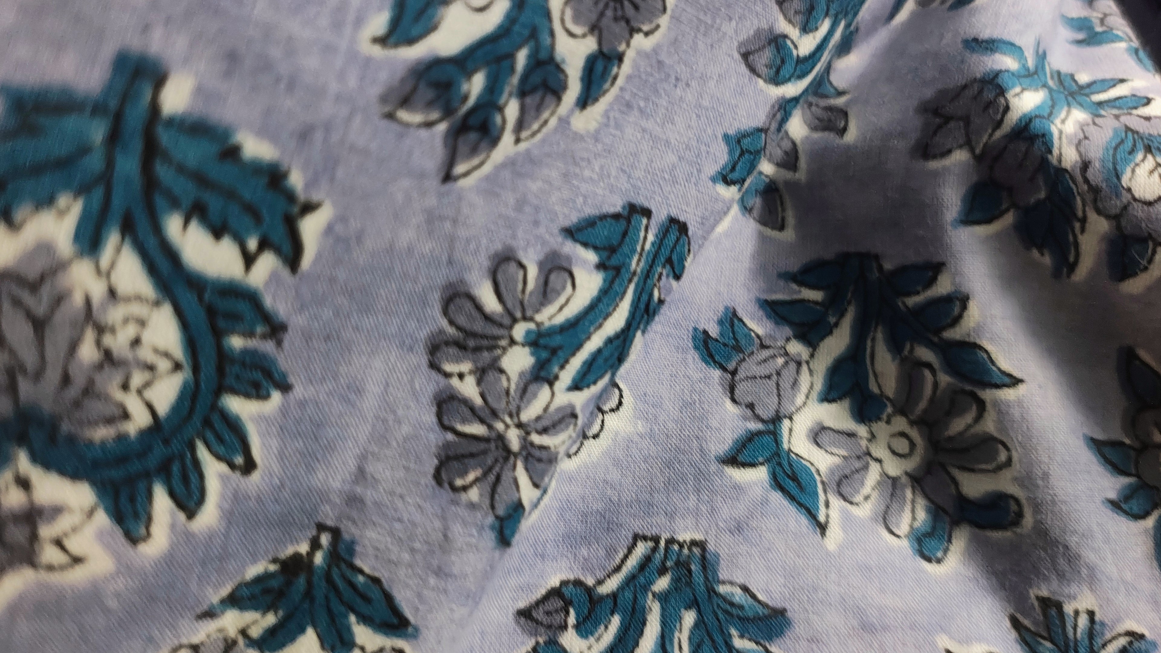 Handmade Bagru Print Textile –  Purple Floral Print Cotton Material