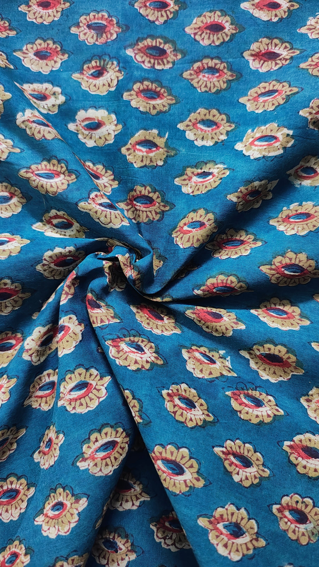 Handmade Bagru Print Textile –  Teal Blue Floral Print Cotton Material