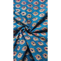 Handmade Bagru Print Textile –  Teal Blue Floral Print Cotton Material