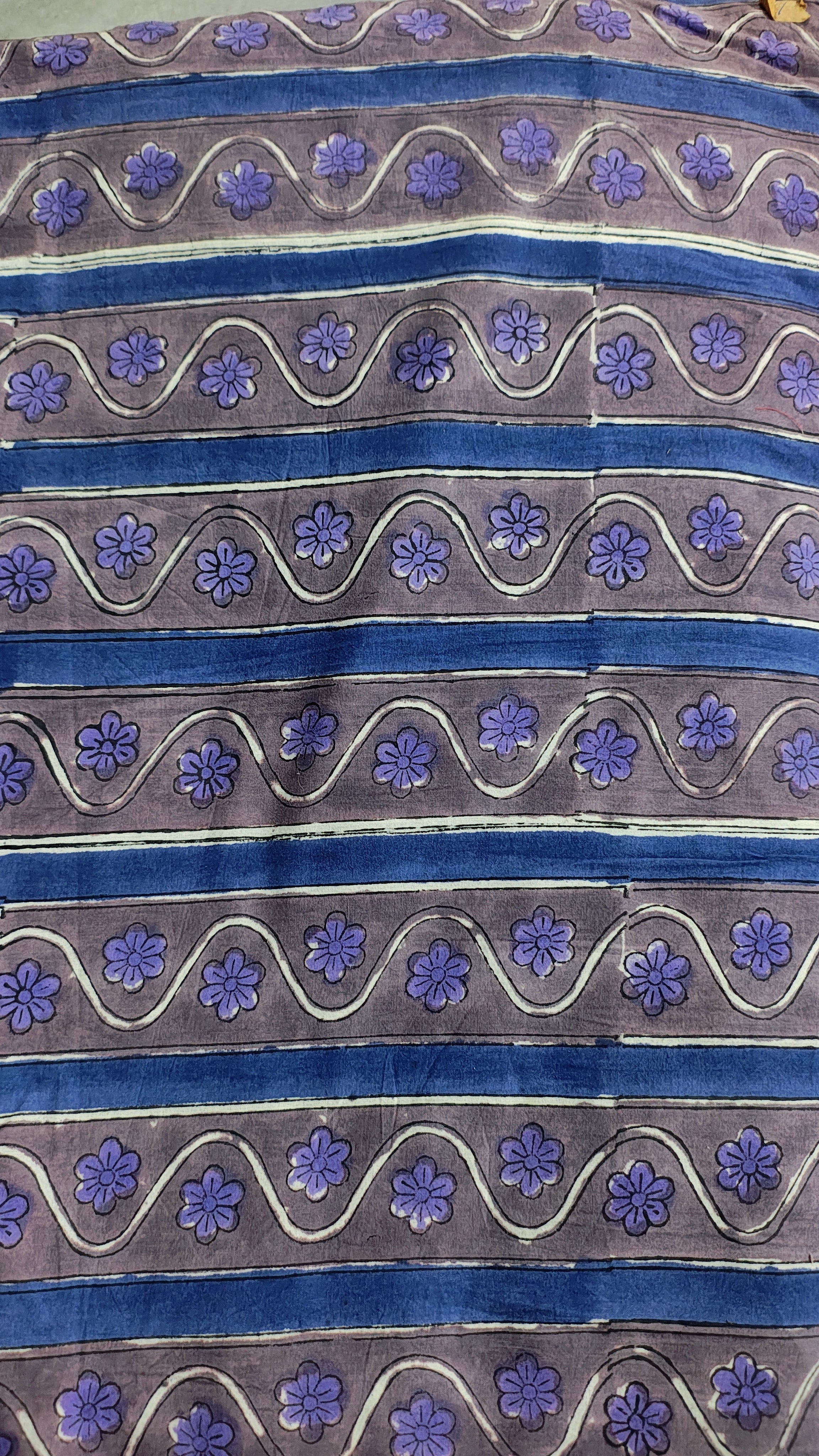 Handmade Bagru Print Textile –  Purple And Grey Floral Print Cotton Material