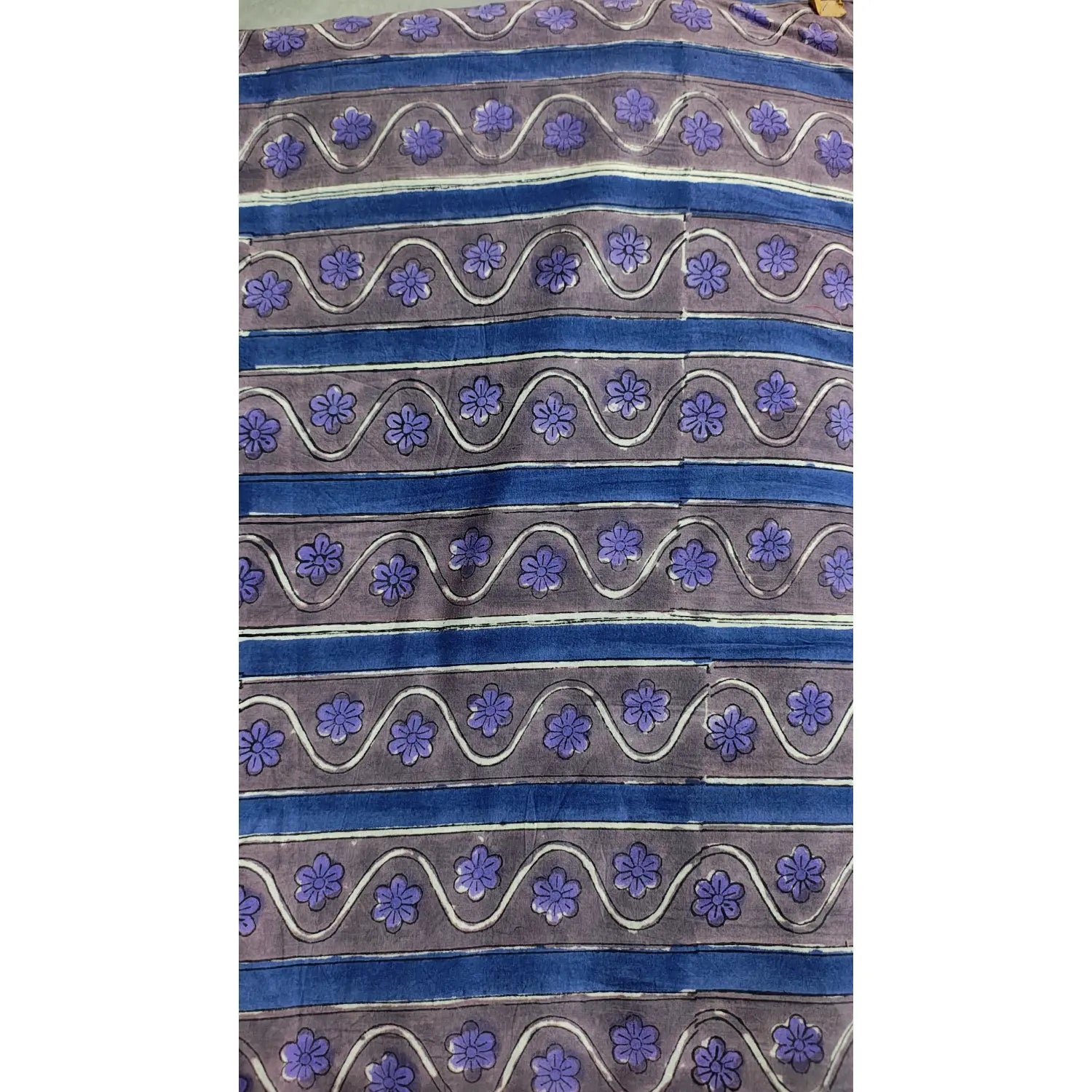 Handmade Bagru Print Textile –  Purple And Grey Floral Print Cotton Material