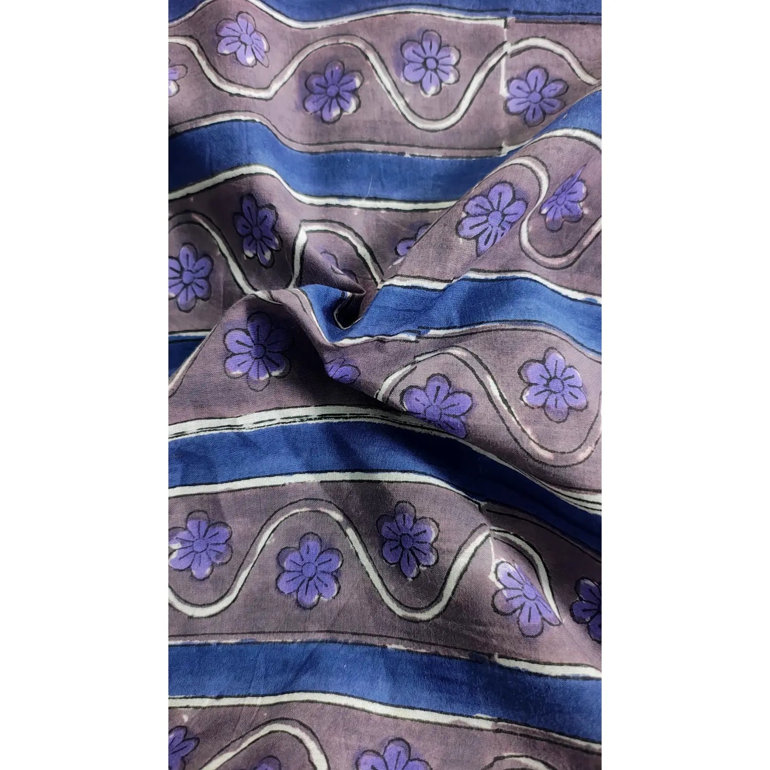 Handmade Bagru Print Textile –  Purple And Grey Floral Print Cotton Material