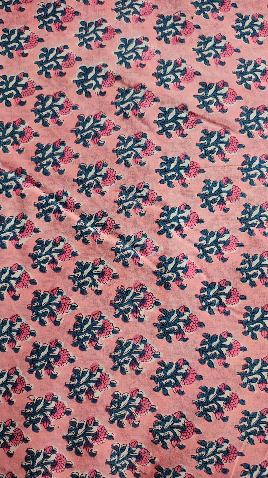 Handmade Bagru Print Textile –  Peach color  Floral Print Cotton Material