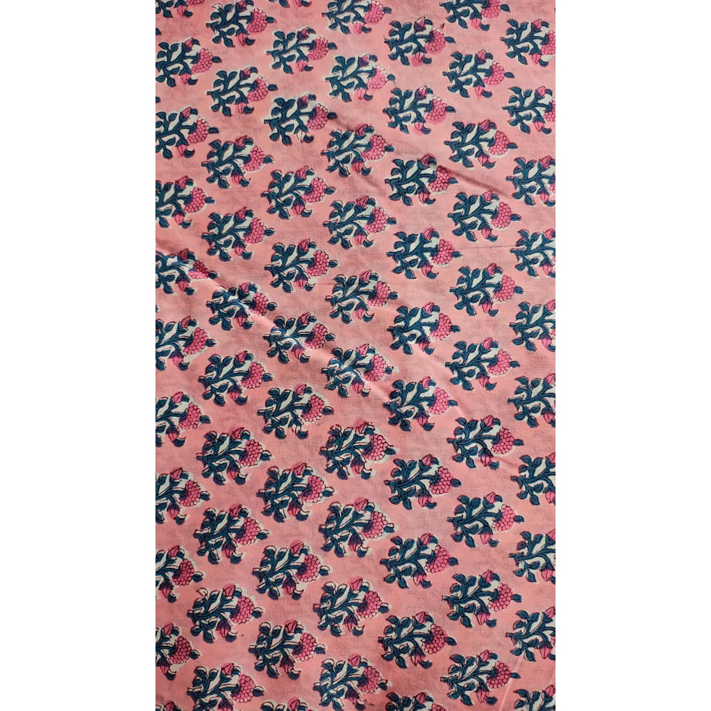 Handmade Bagru Print Textile –  Peach color  Floral Print Cotton Material