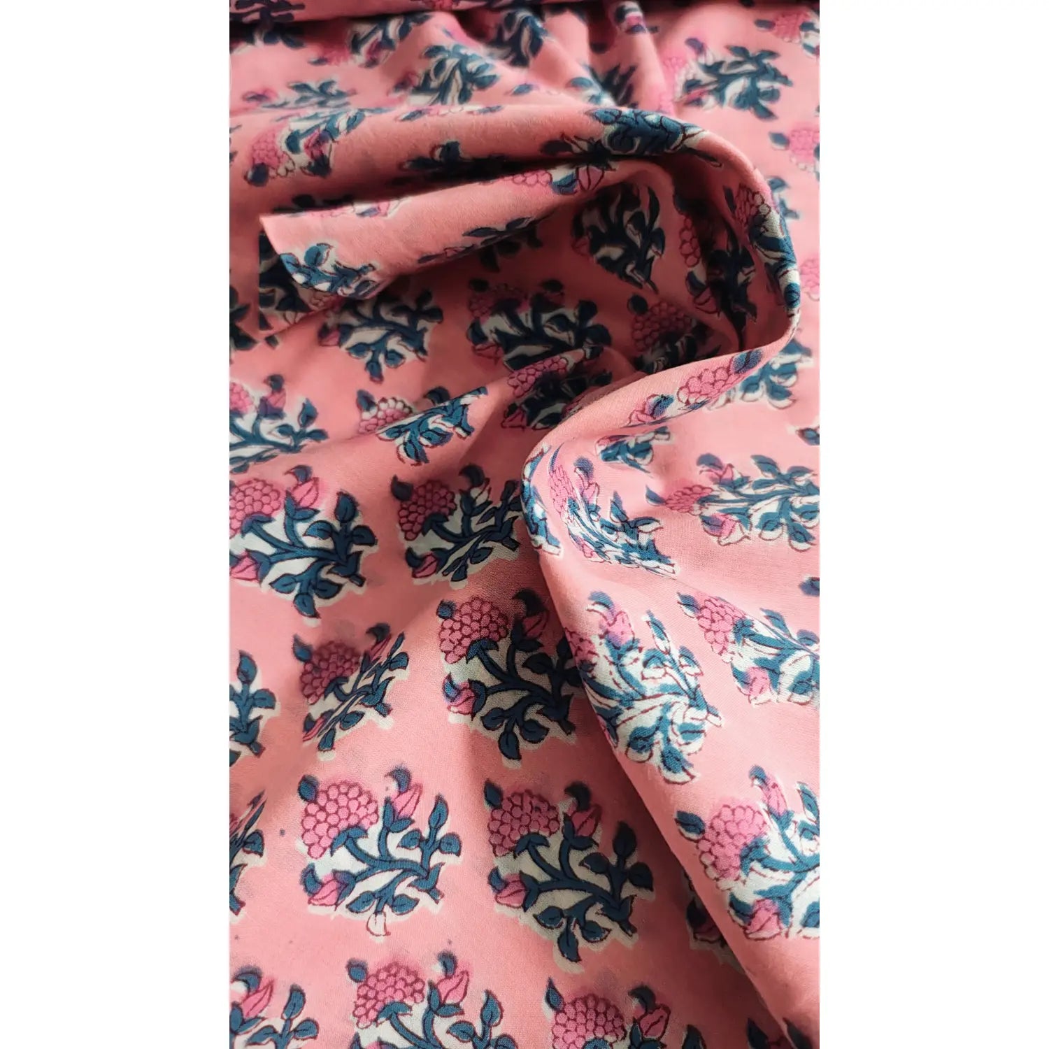 Handmade Bagru Print Textile –  Peach color  Floral Print Cotton Material