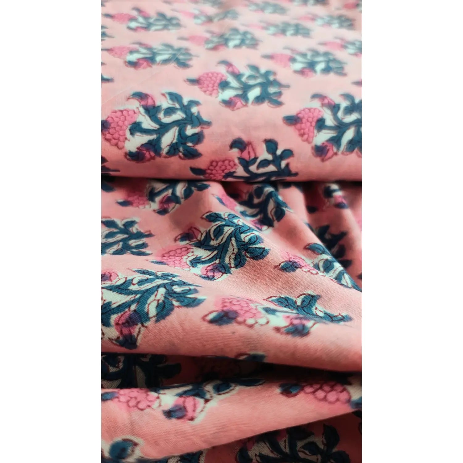 Handmade Bagru Print Textile –  Peach color  Floral Print Cotton Material