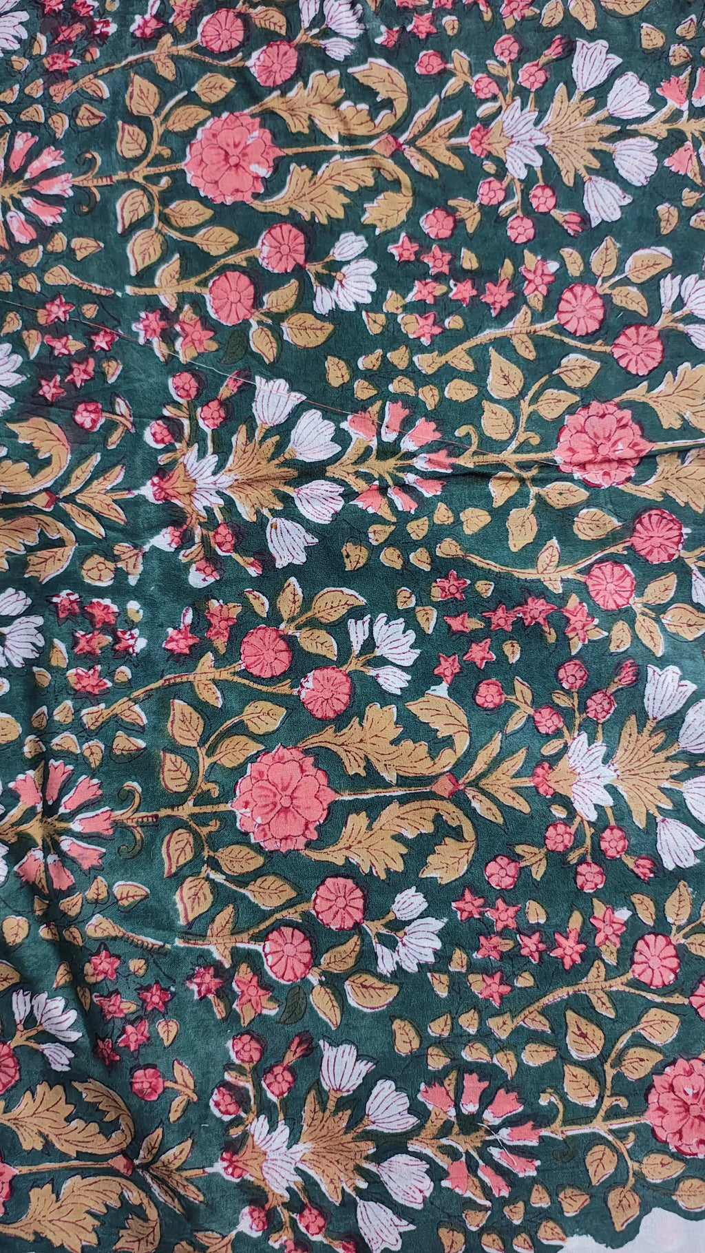 Handmade Bagru Print Textile –  Green color  Floral Print Cotton Material