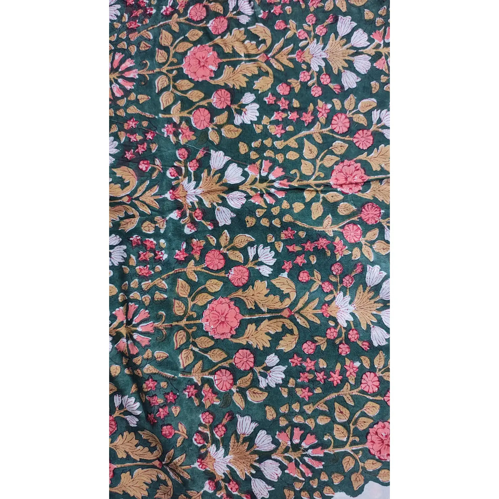 Handmade Bagru Print Textile –  Green color  Floral Print Cotton Material