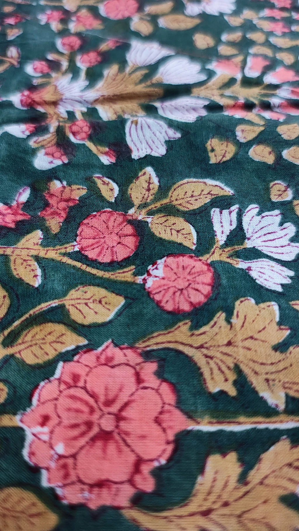 Handmade Bagru Print Textile –  Green color  Floral Print Cotton Material