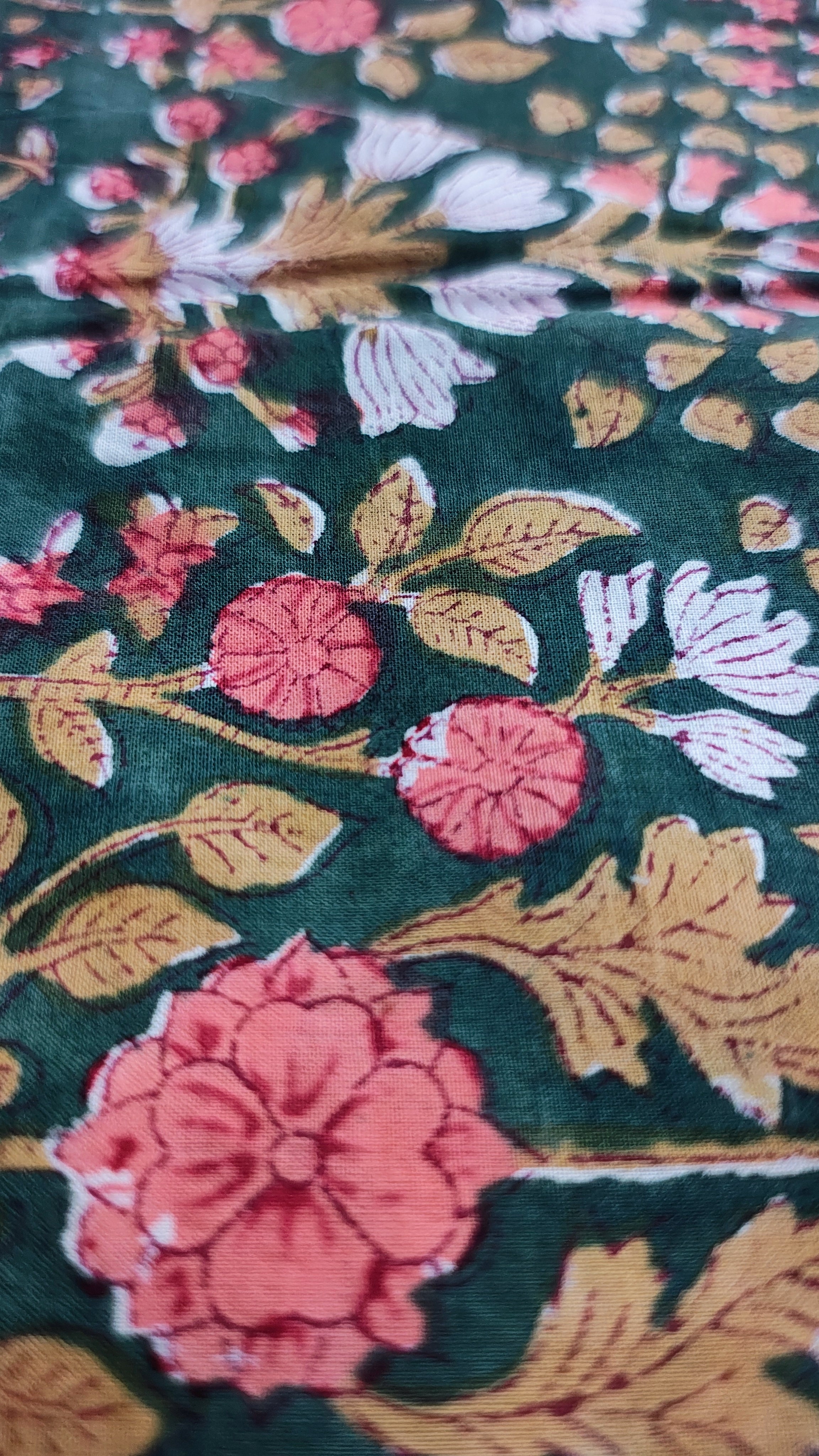 Handmade Bagru Print Textile –  Green color  Floral Print Cotton Material