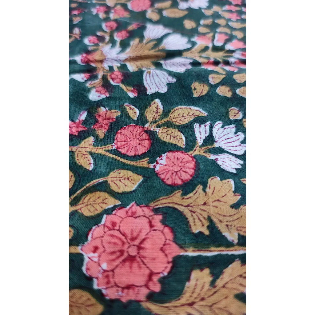 Handmade Bagru Print Textile –  Green color  Floral Print Cotton Material