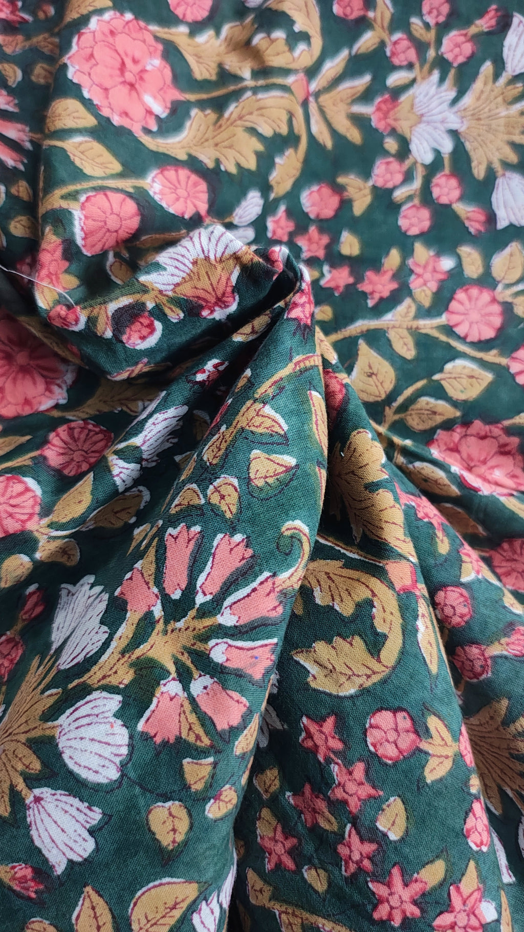Handmade Bagru Print Textile –  Green color  Floral Print Cotton Material