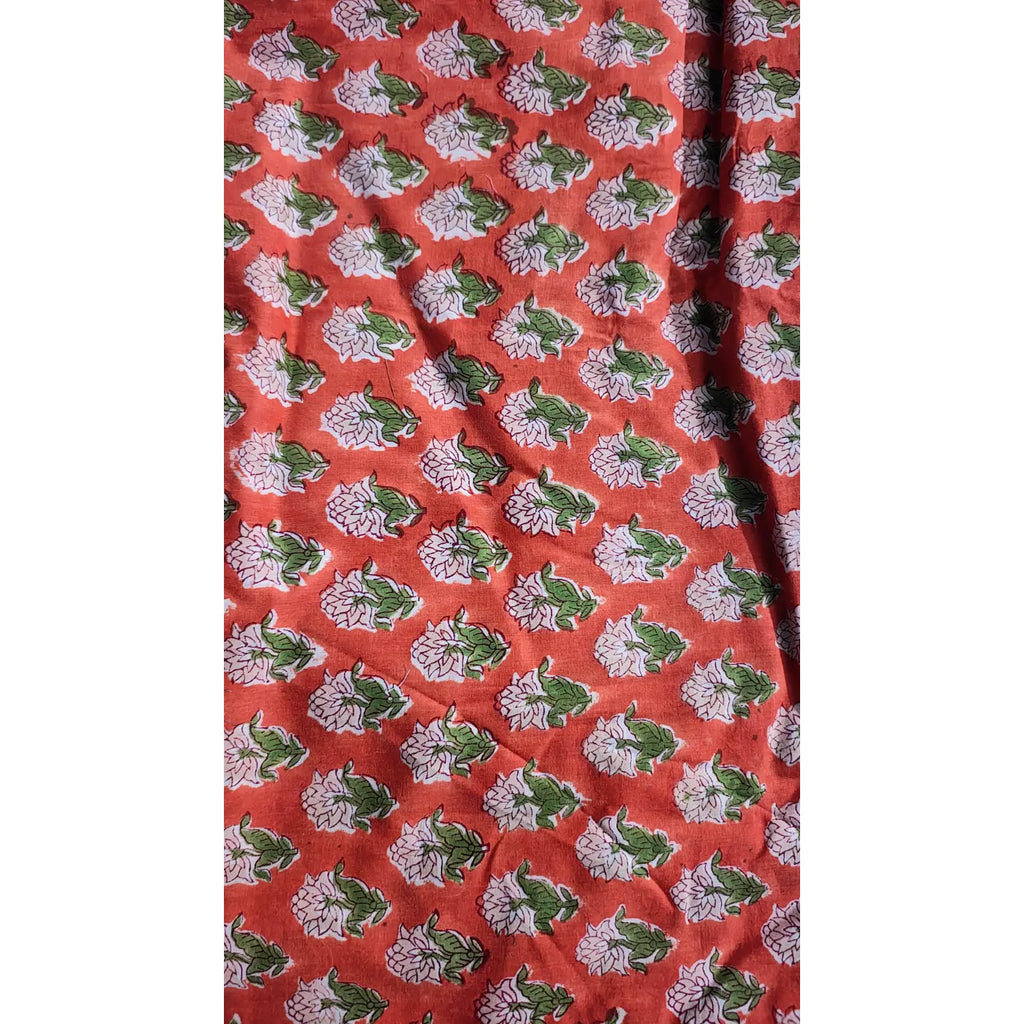 Handmade Bagru Print Textile –  Orange color  Floral Print Cotton Material