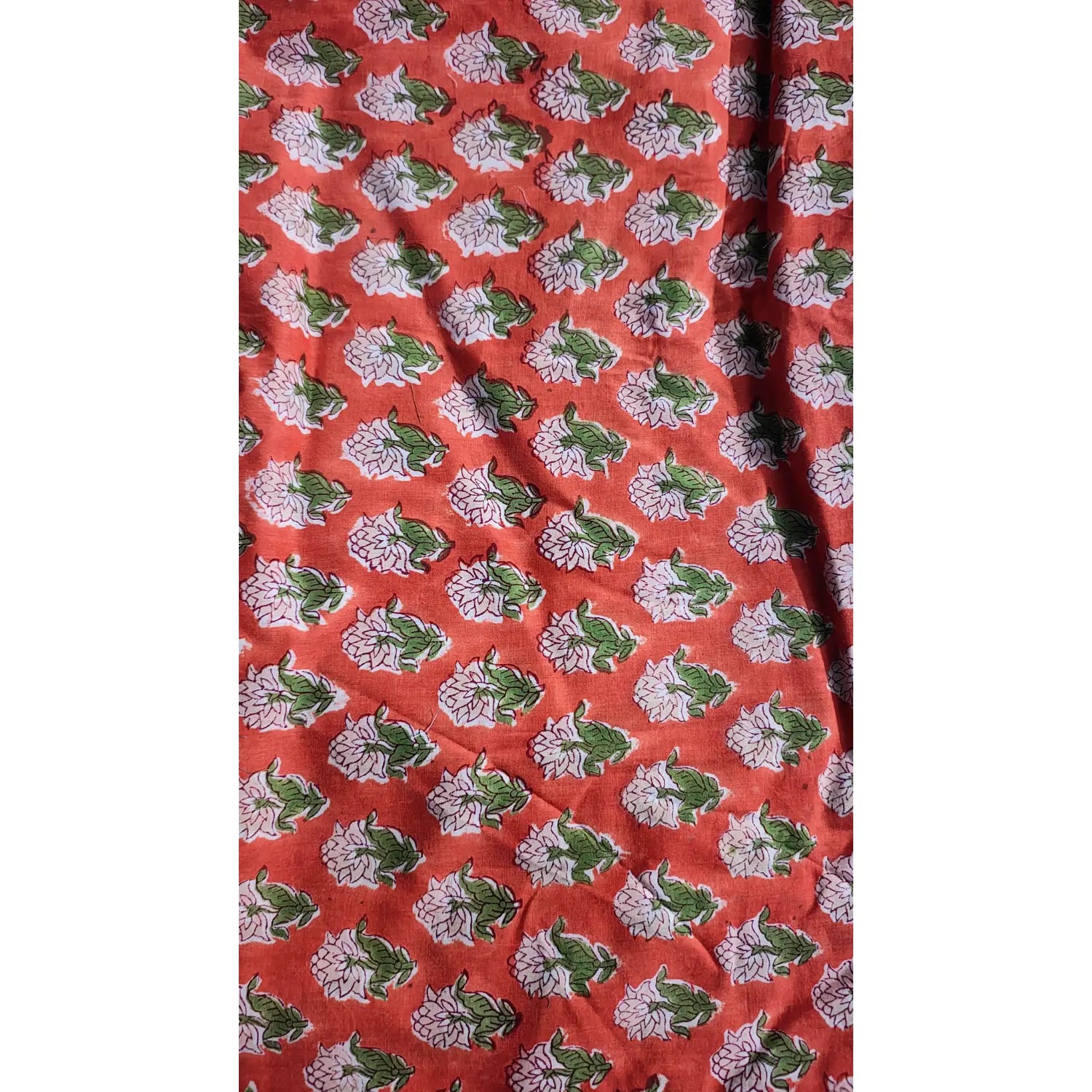 Handmade Bagru Print Textile –  Orange color  Floral Print Cotton Material