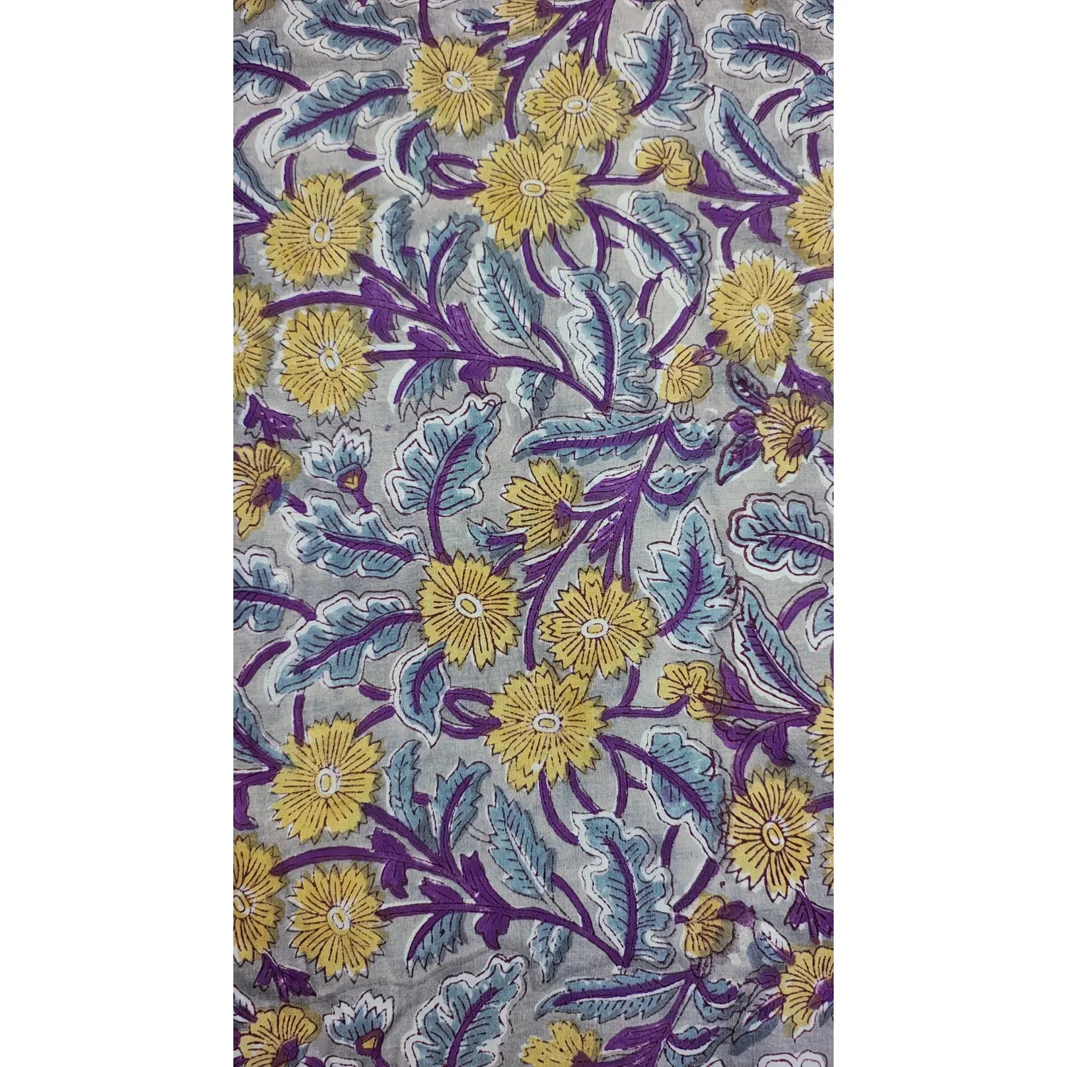 Handmade Bagru Print Textile –  Grey And Purple color  Floral Print Cotton Material