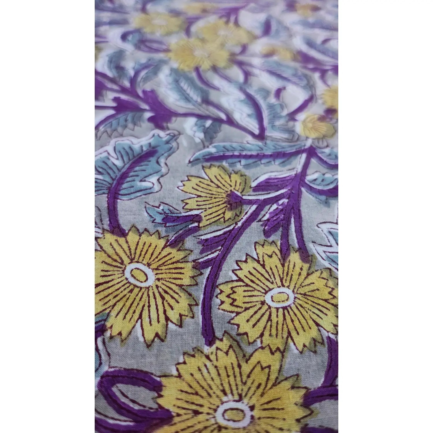 Handmade Bagru Print Textile –  Grey And Purple color  Floral Print Cotton Material
