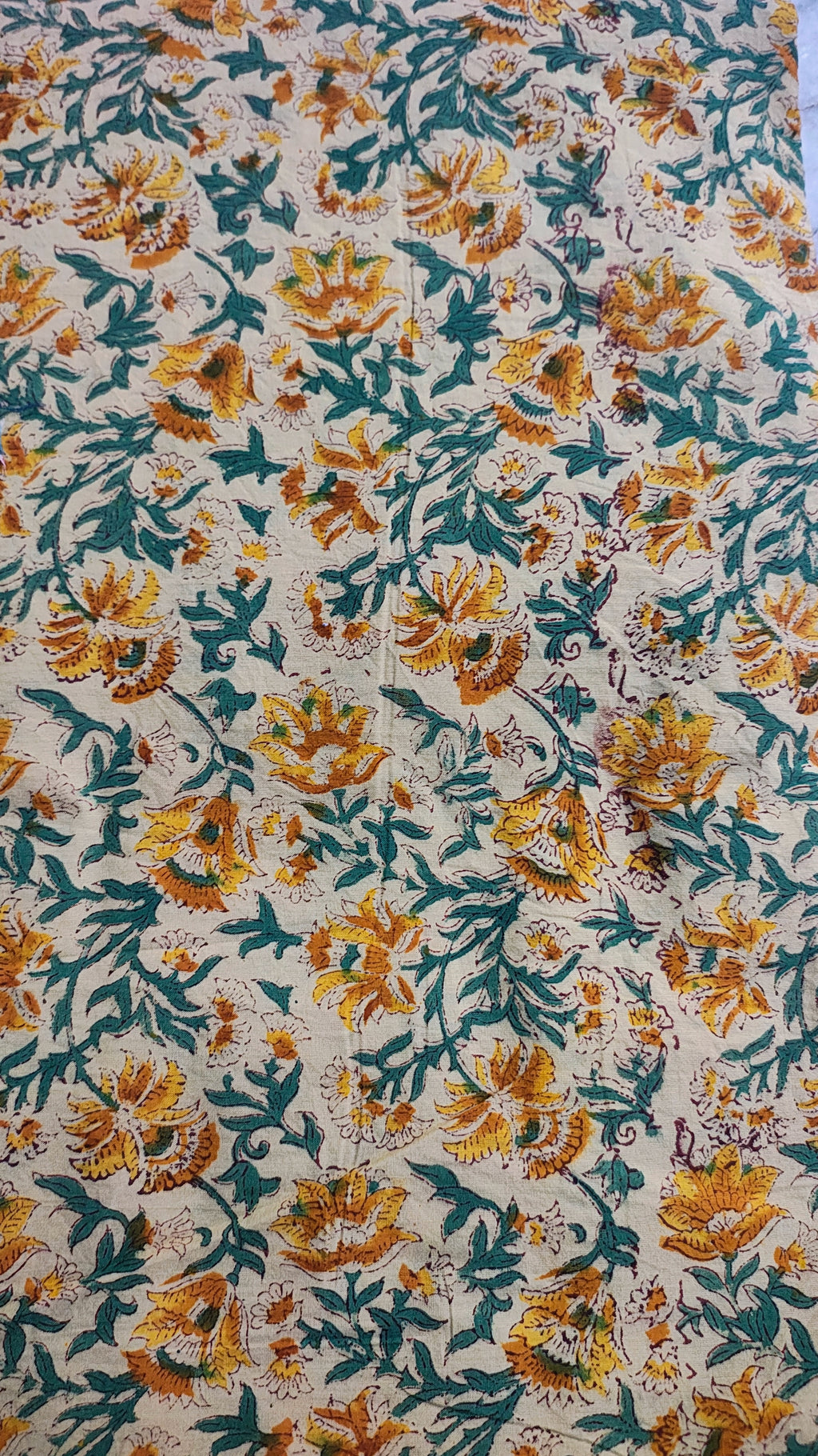 Handmade Bagru Print Textile –  Beige And Yellow color Floral Print Cotton Material