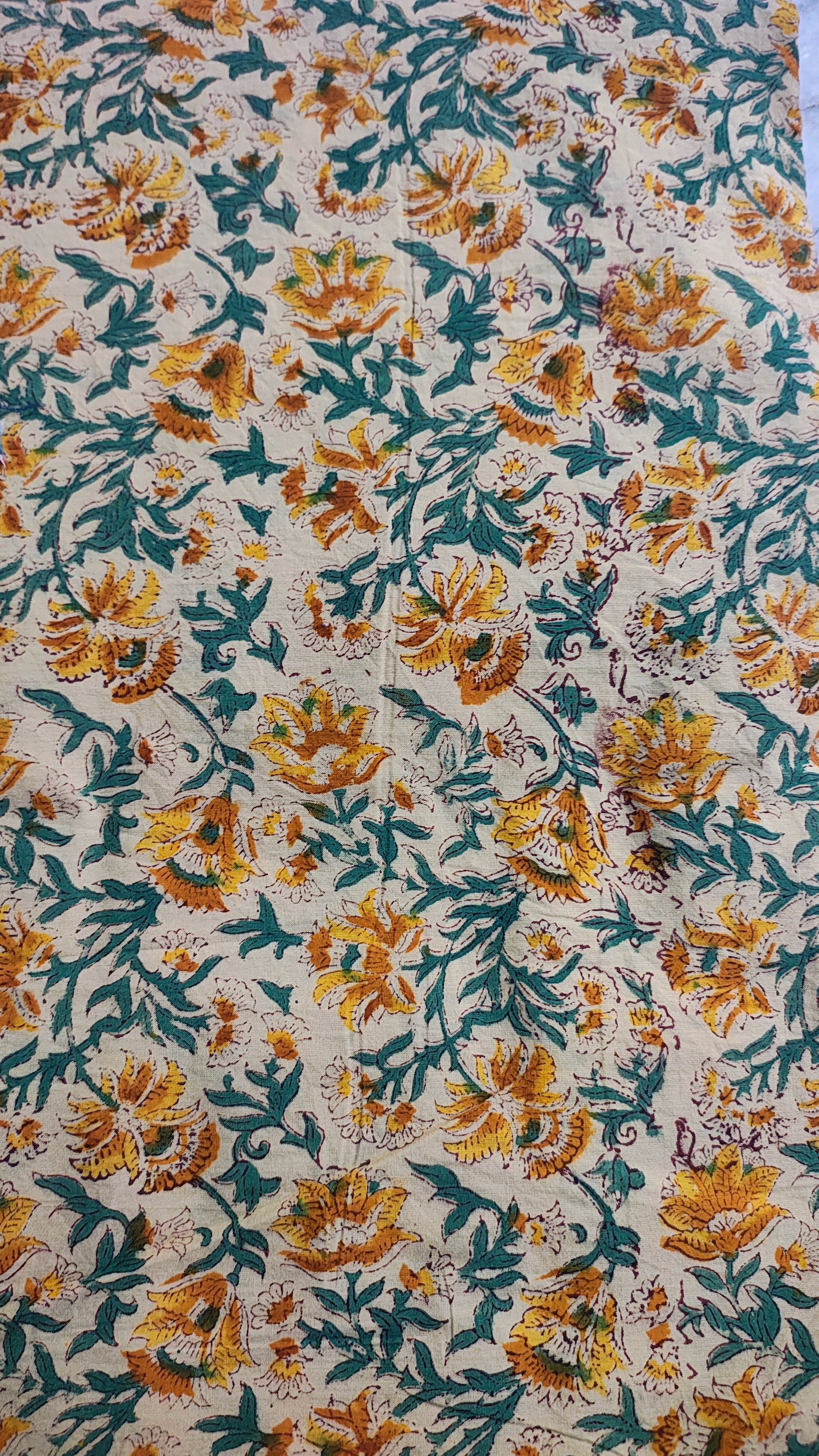 Handmade Bagru Print Textile –  Beige And Yellow color Floral Print Cotton Material