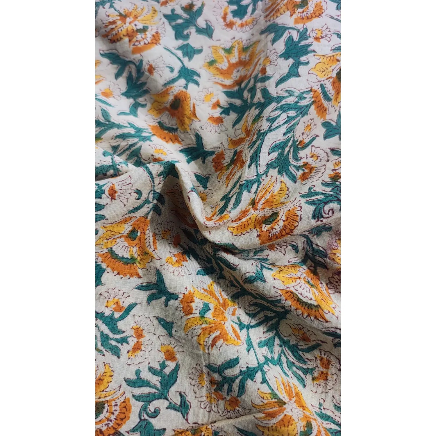 Handmade Bagru Print Textile –  Beige And Yellow color Floral Print Cotton Material