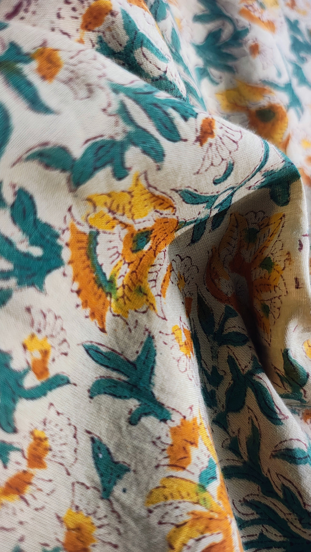 Handmade Bagru Print Textile –  Beige And Yellow color Floral Print Cotton Material