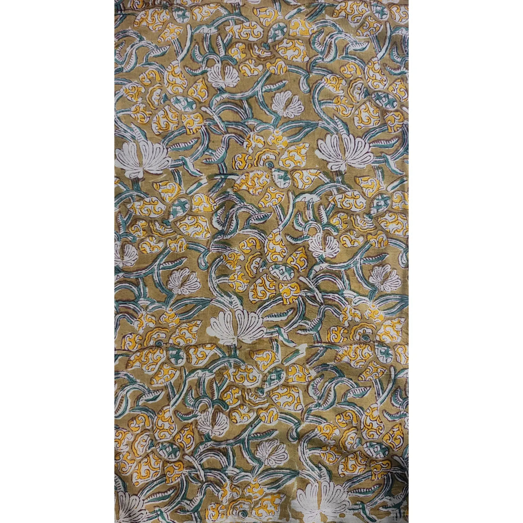 Handmade Bagru Print Textile –  Mustared color Floral Print Cotton Material