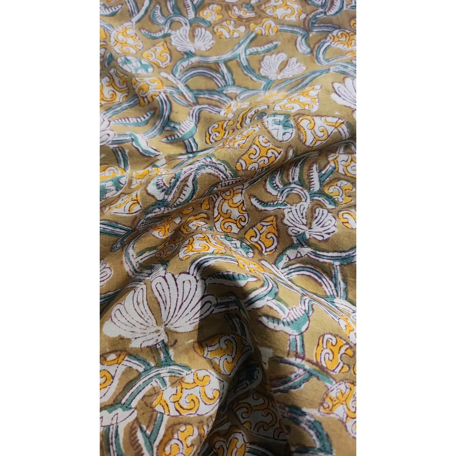 Handmade Bagru Print Textile –  Mustared color Floral Print Cotton Material