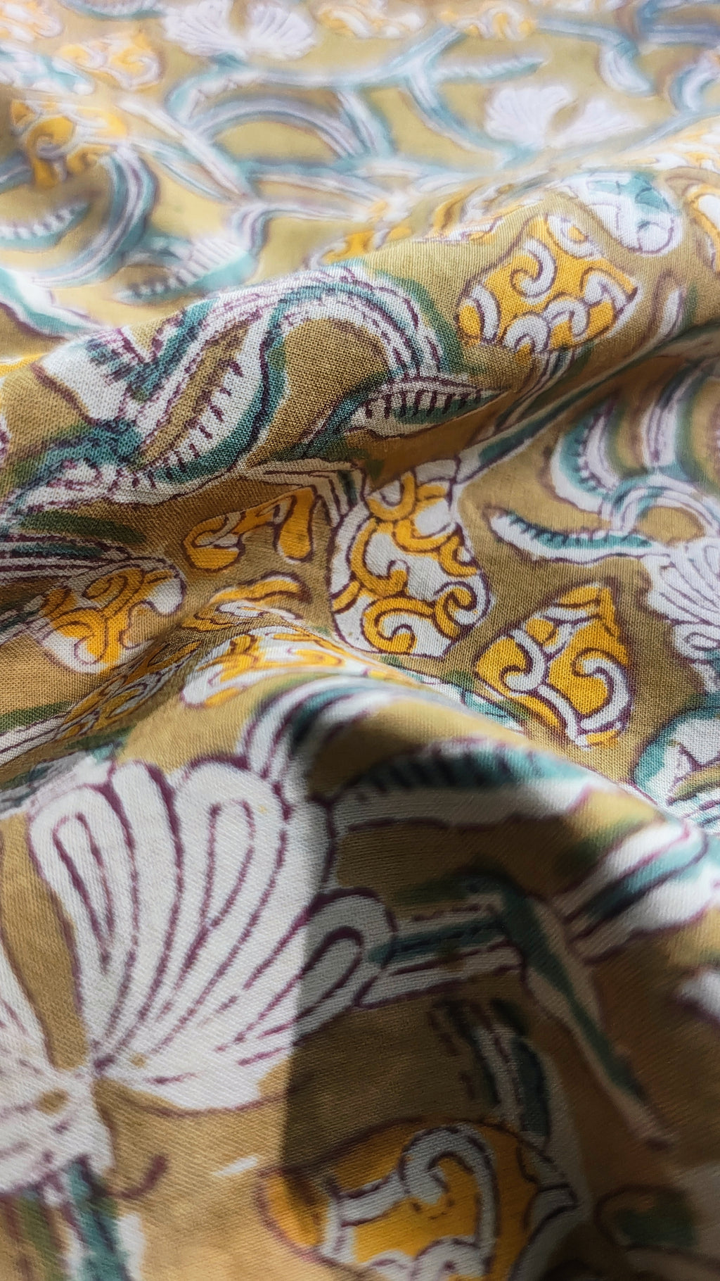 Handmade Bagru Print Textile –  Mustared color Floral Print Cotton Material