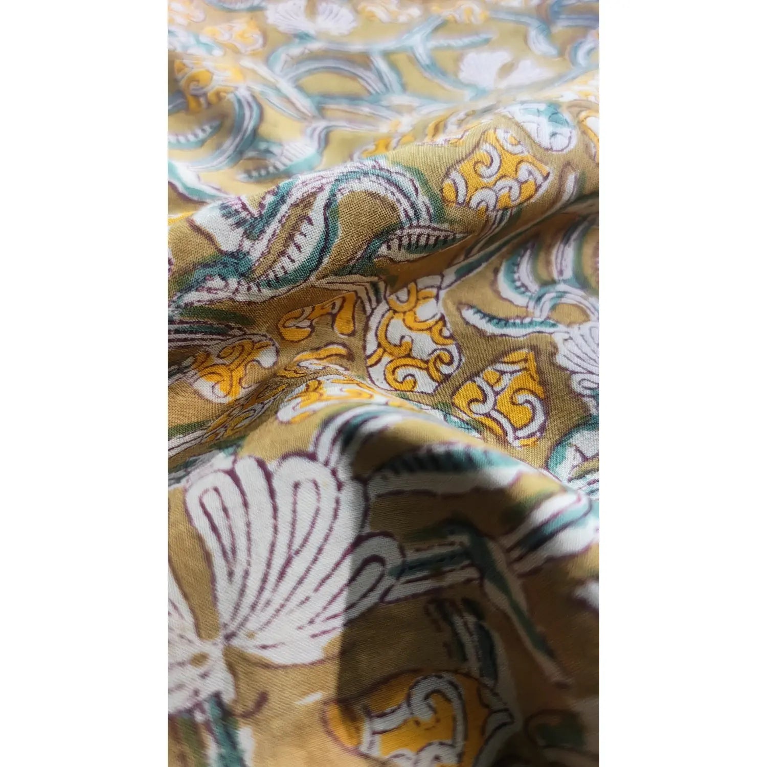 Handmade Bagru Print Textile –  Mustared color Floral Print Cotton Material