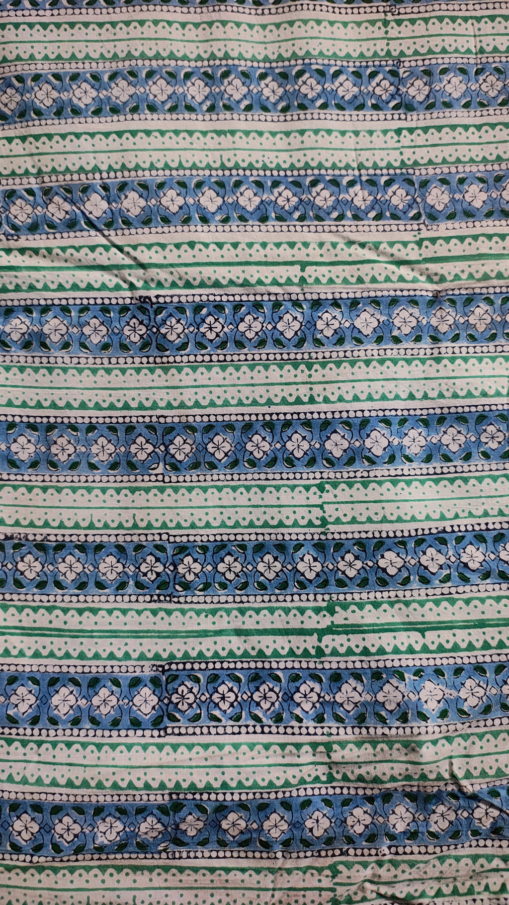 Handmade Bagru Print Textile –  Green And Blue color Floral Print Cotton Material