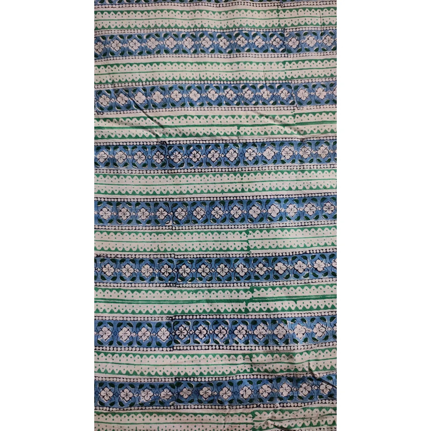 Handmade Bagru Print Textile –  Green And Blue color Floral Print Cotton Material