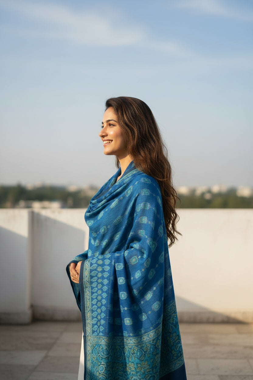 Women's Blue Modal Silk Handblock Printed Ajrakh Dupatta W 100cm X L 256cm