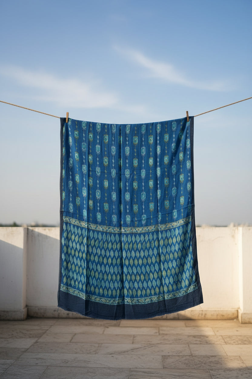 Women's Blue Modal Silk Handblock Printed Ajrakh Dupatta W 100cm X L 256cm