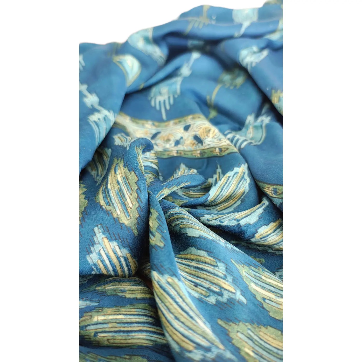 Women's Blue Modal Silk Handblock Printed Ajrakh Dupatta W 100cm X L 256cm