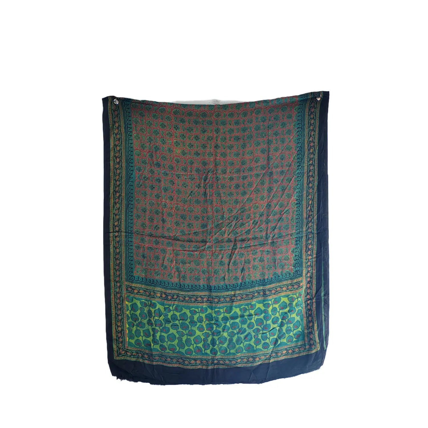 Women's Green Modal Silk Handblock Printed Ajrakh Dupatta W 100cm X L 256cm
