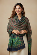 Women's Green Modal Silk Handblock Printed Ajrakh Dupatta W 100cm X L 256cm