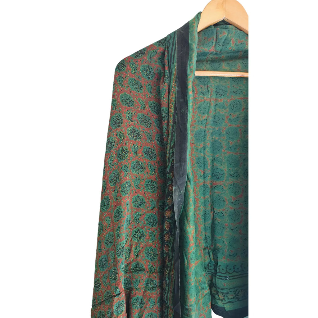 Women's Green Modal Silk Handblock Printed Ajrakh Dupatta W 100cm X L 256cm